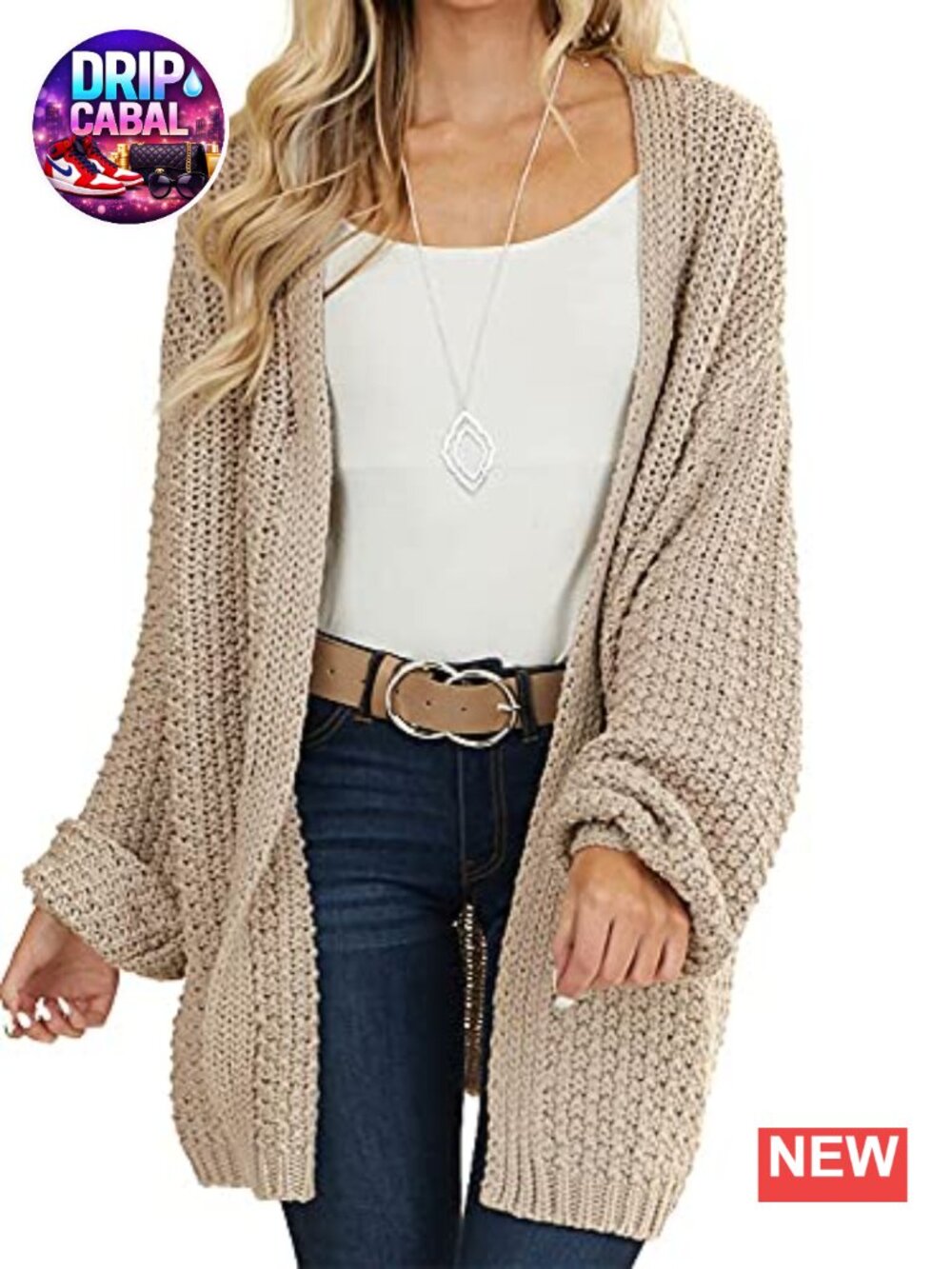 Oversized Open Front Knit Cardigan Batwing Long Sleeve Midi Sweater
